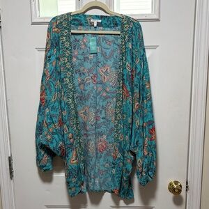 Maurices Teal Floral Lightweight Cardigan